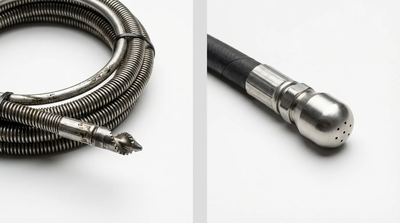 Drain snake cable and hydro jetting nozzle used for drain cleaning in Hyde Park, PA