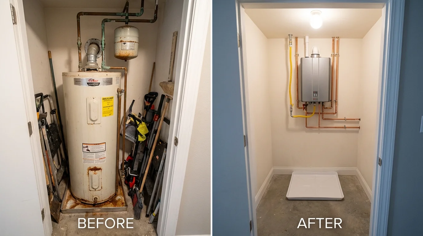 Tank water heater versus wall-mounted tankless unit comparison for Hyde Park, PA homeowners