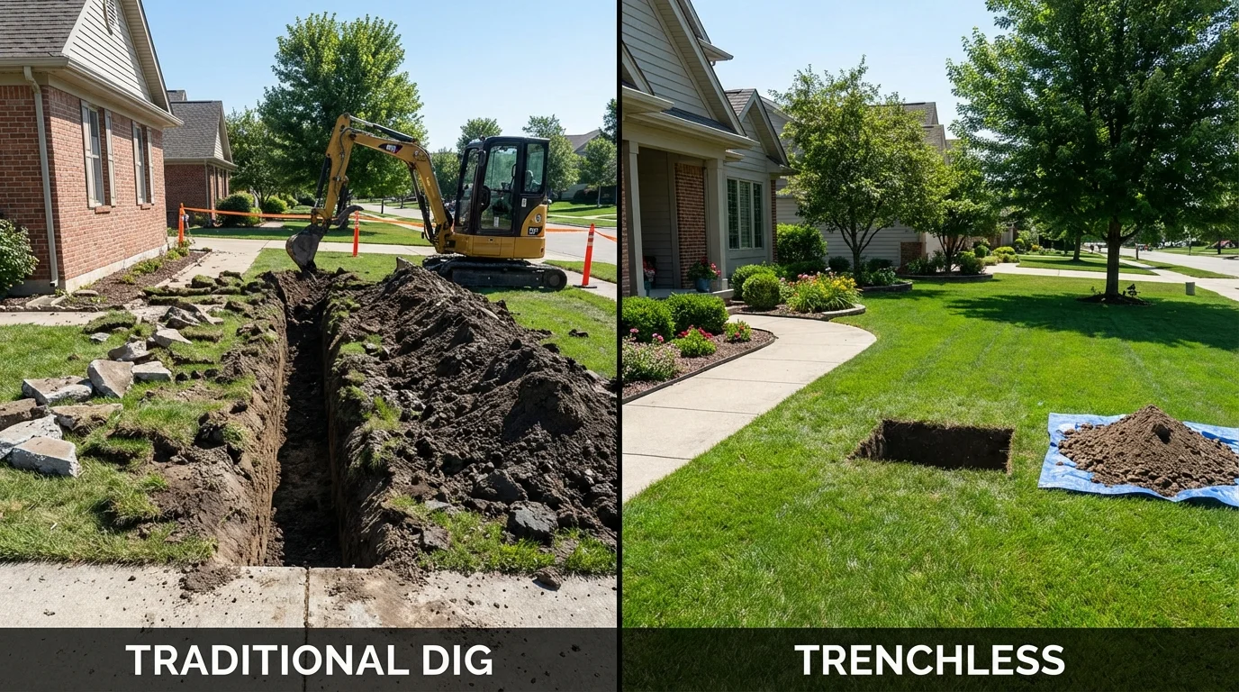Trenchless sewer repair with minimal yard damage versus traditional excavation in Hyde Park, PA